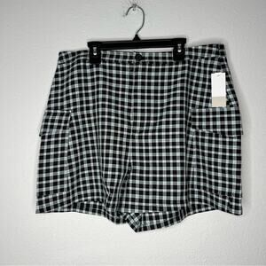 New BP Black White Light Blue Plaid Shorts Cargo Pockets  Women's size L